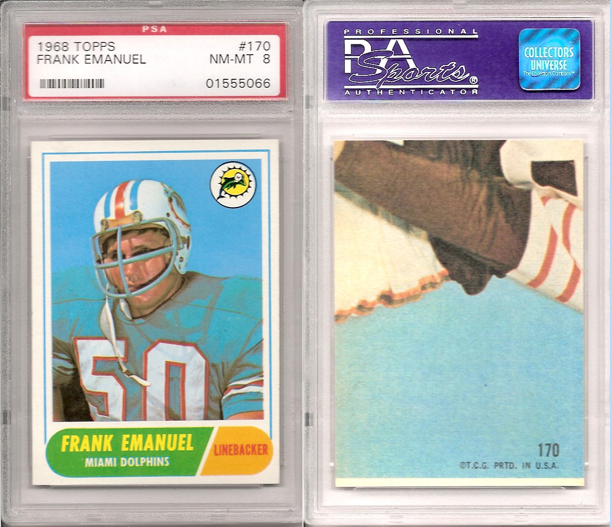 1968 Topps Jim Warren . Miami Dolphins #66